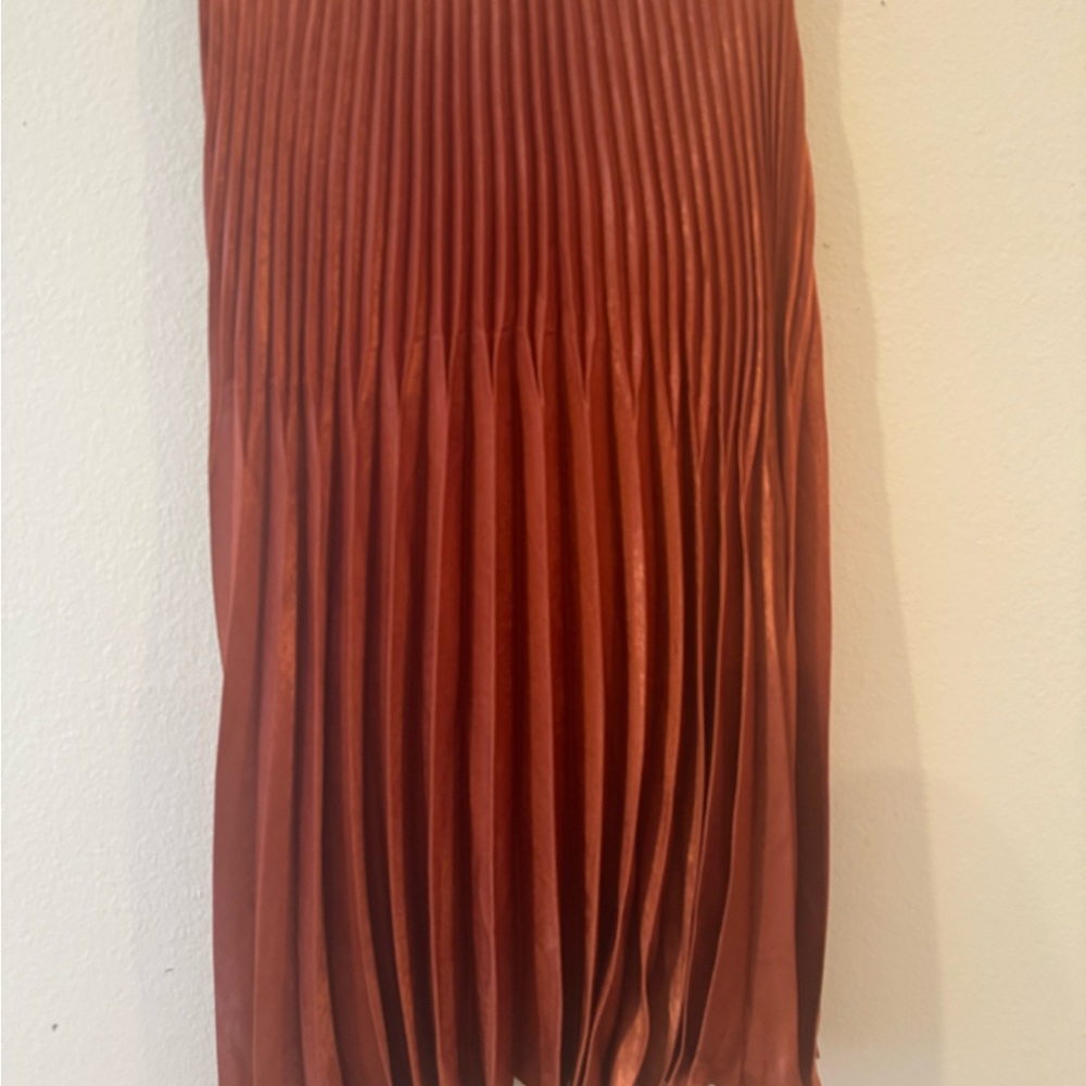 Max Studio A-Line Pleated Skirt in Rust